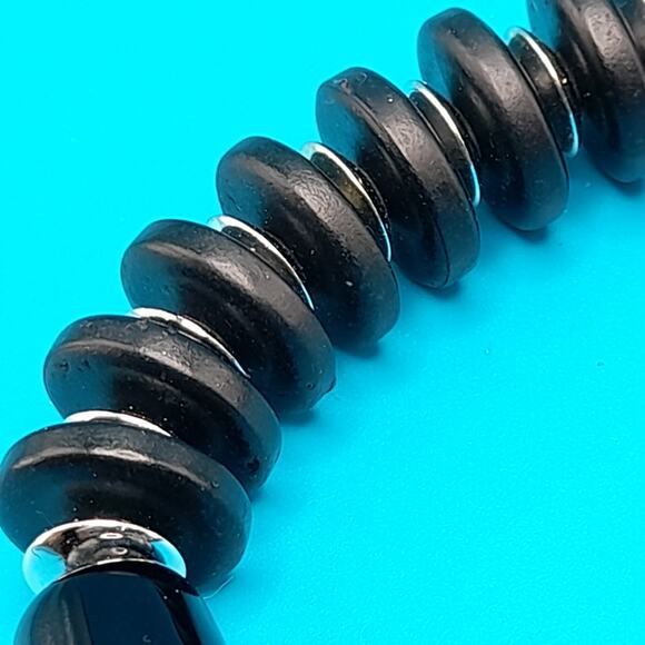 Chico's Chunky Black Beaded Necklace, Cream Silver Beads, 23" - Picture 6 of 11